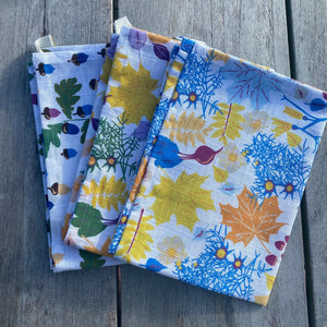 Fall Flowers - Blue Tea Towel