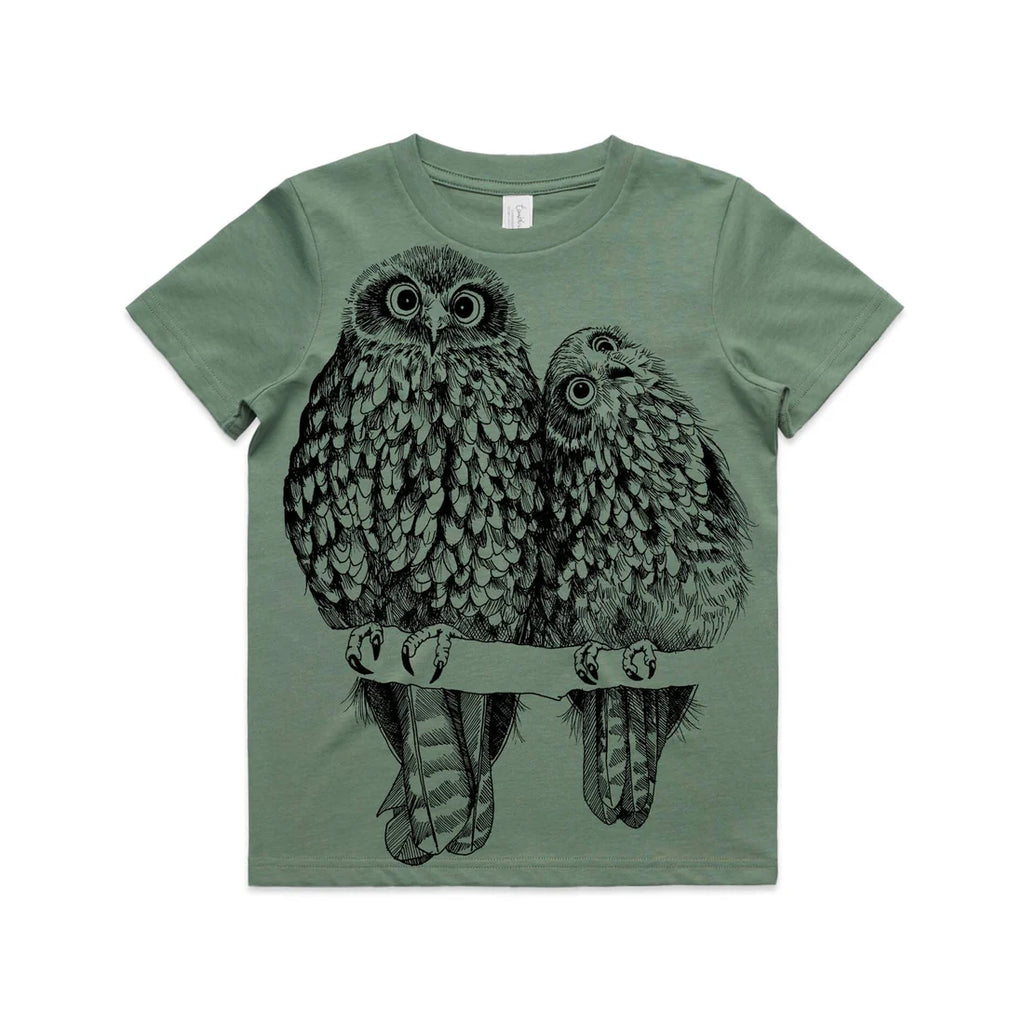 Morepork/Ruru Tee - SAGE (4 - 12 years)