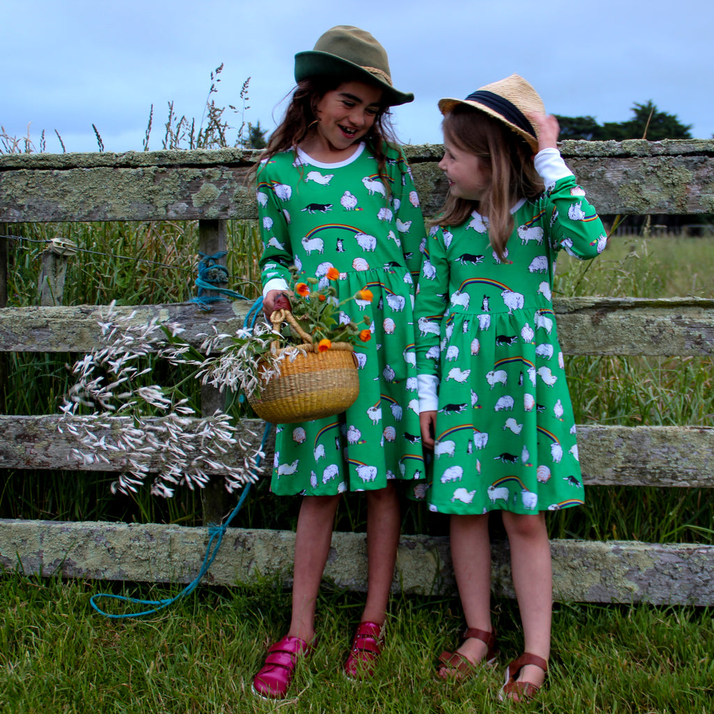 Rainbow Sheep - Long-Sleeve Babydoll Style Dress (8 years)